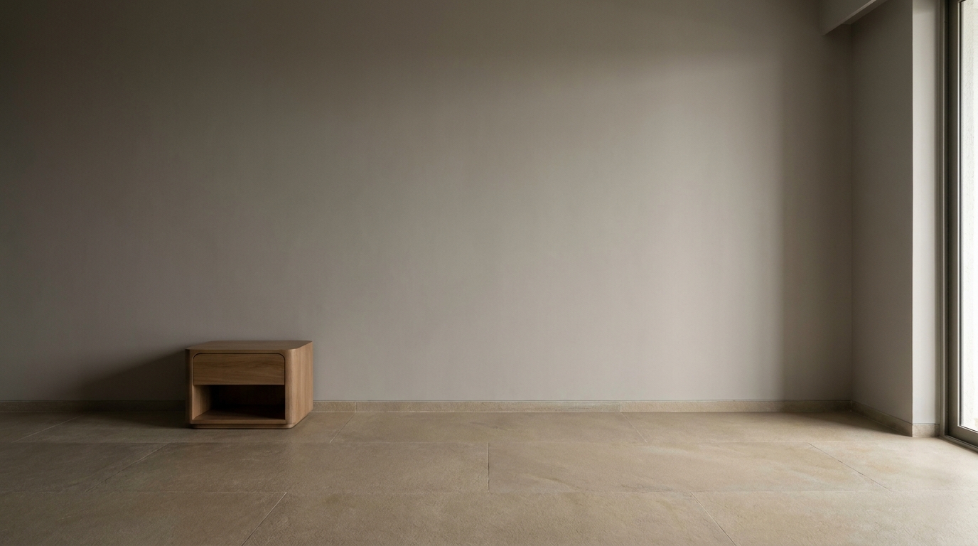 Plain flat wall in an Indian apartment bedroom before vertical batten moulding.