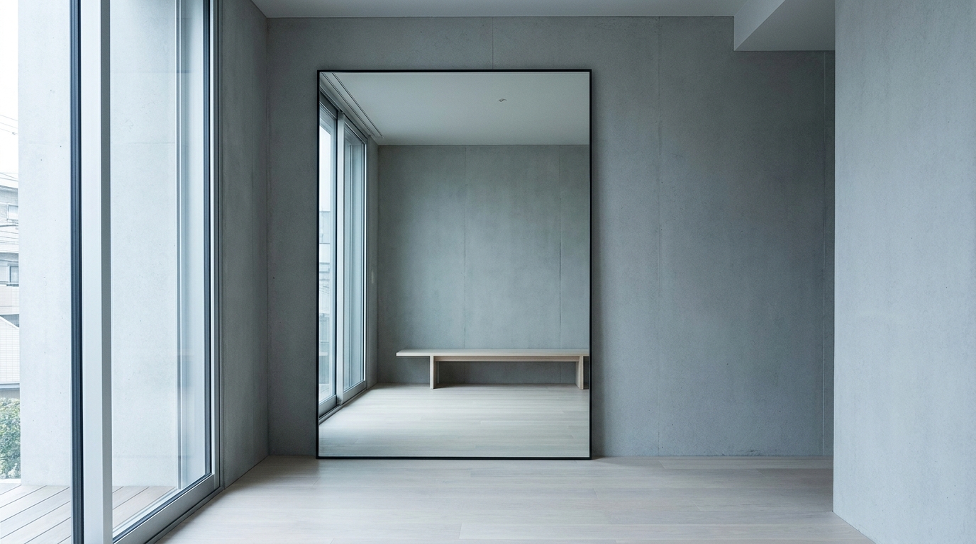 Floor-to-ceiling mirror mounted opposite a window, reflecting natural light to double the room's perceived depth
