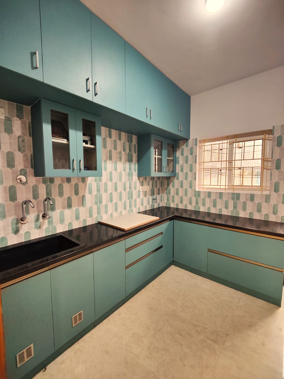 bold colour boho kitchen with layout — real Indian home