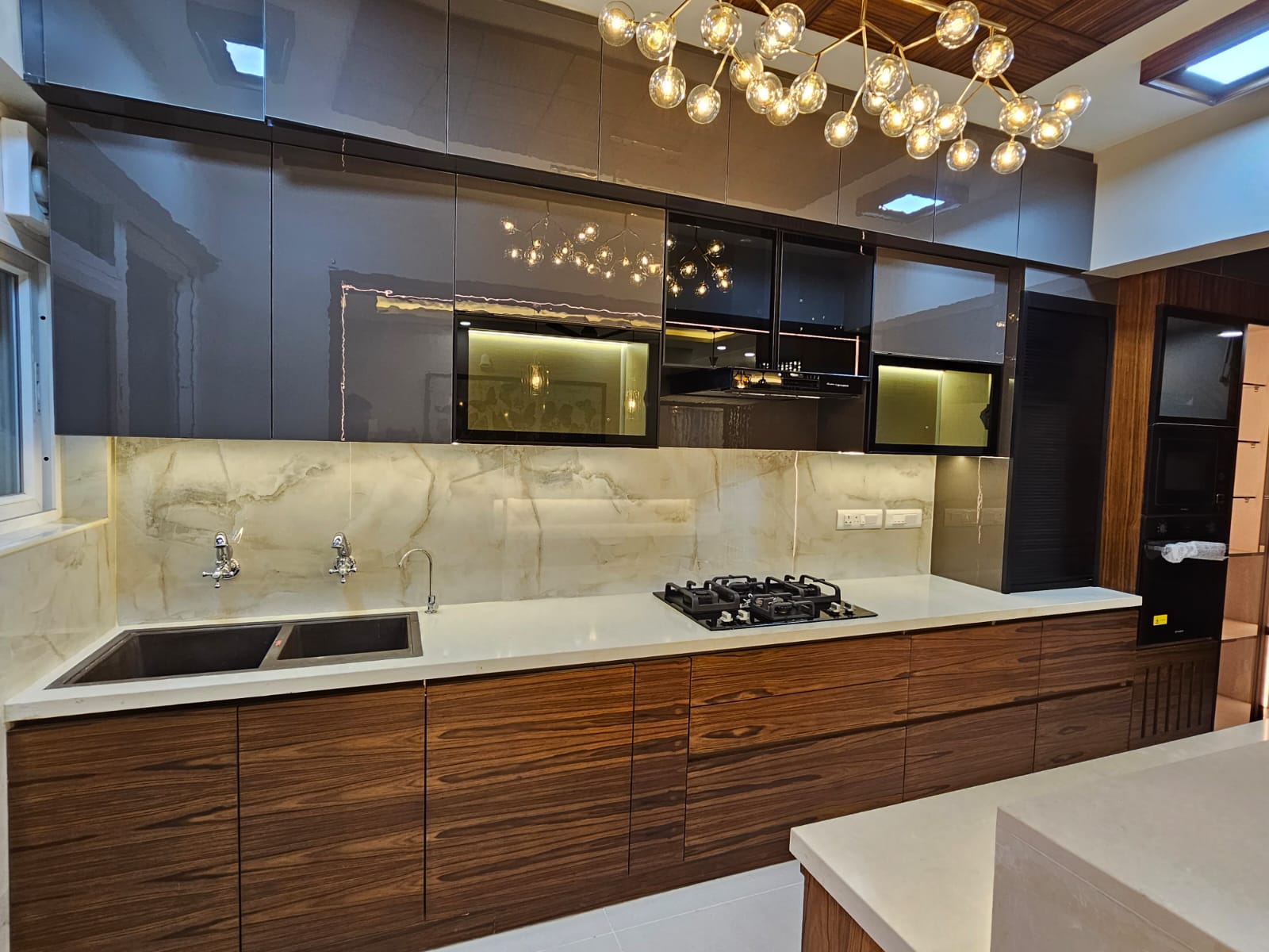 beige modern indian kitchen with layout — real Indian home