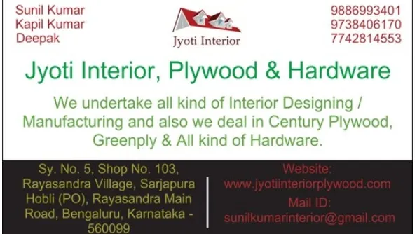 Jyoti Interior, Plywood, Hardware & Glass — interior design portfolio in Bengaluru