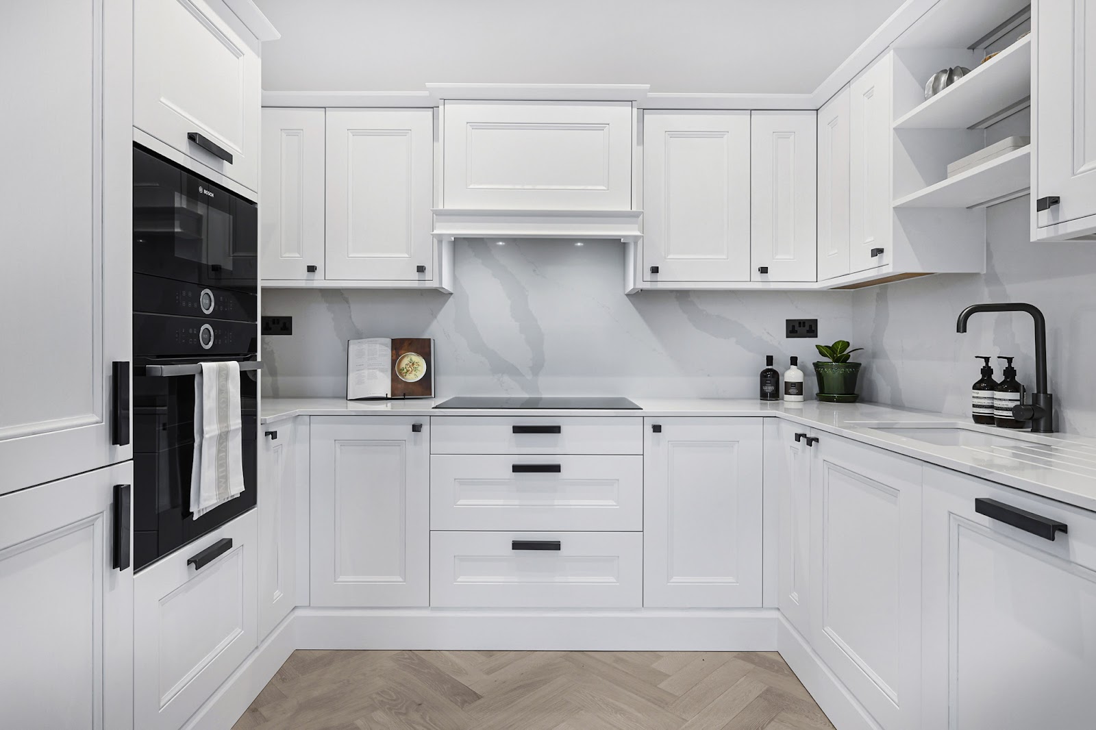 black and white traditional kitchen with layout — real Indian home