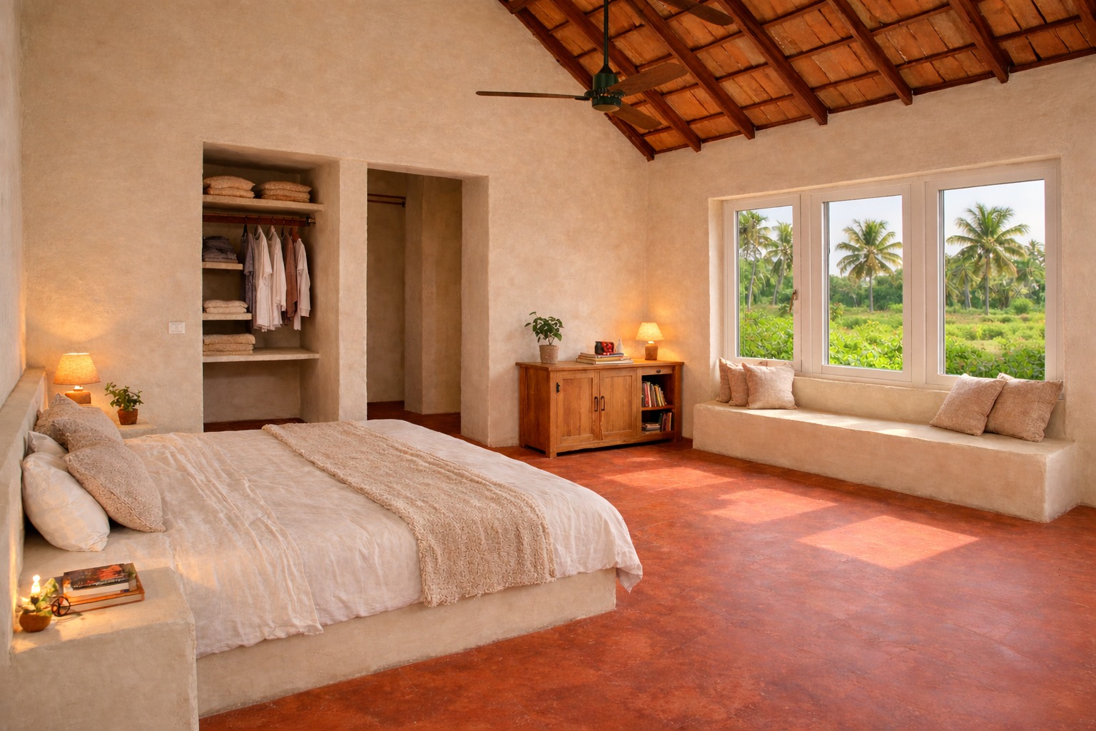 earthy master bedroom with wood — real Indian home