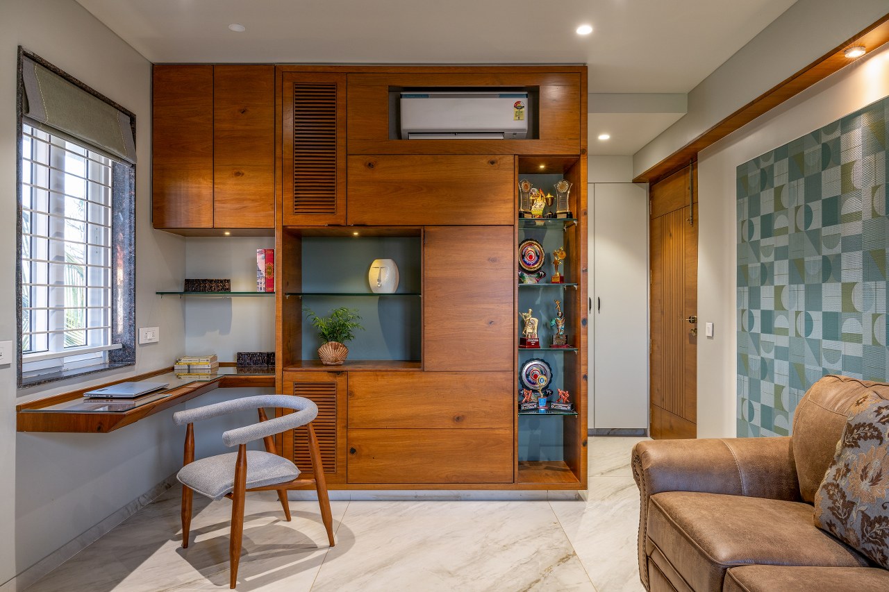 beige modern indian study room with study — real Indian home